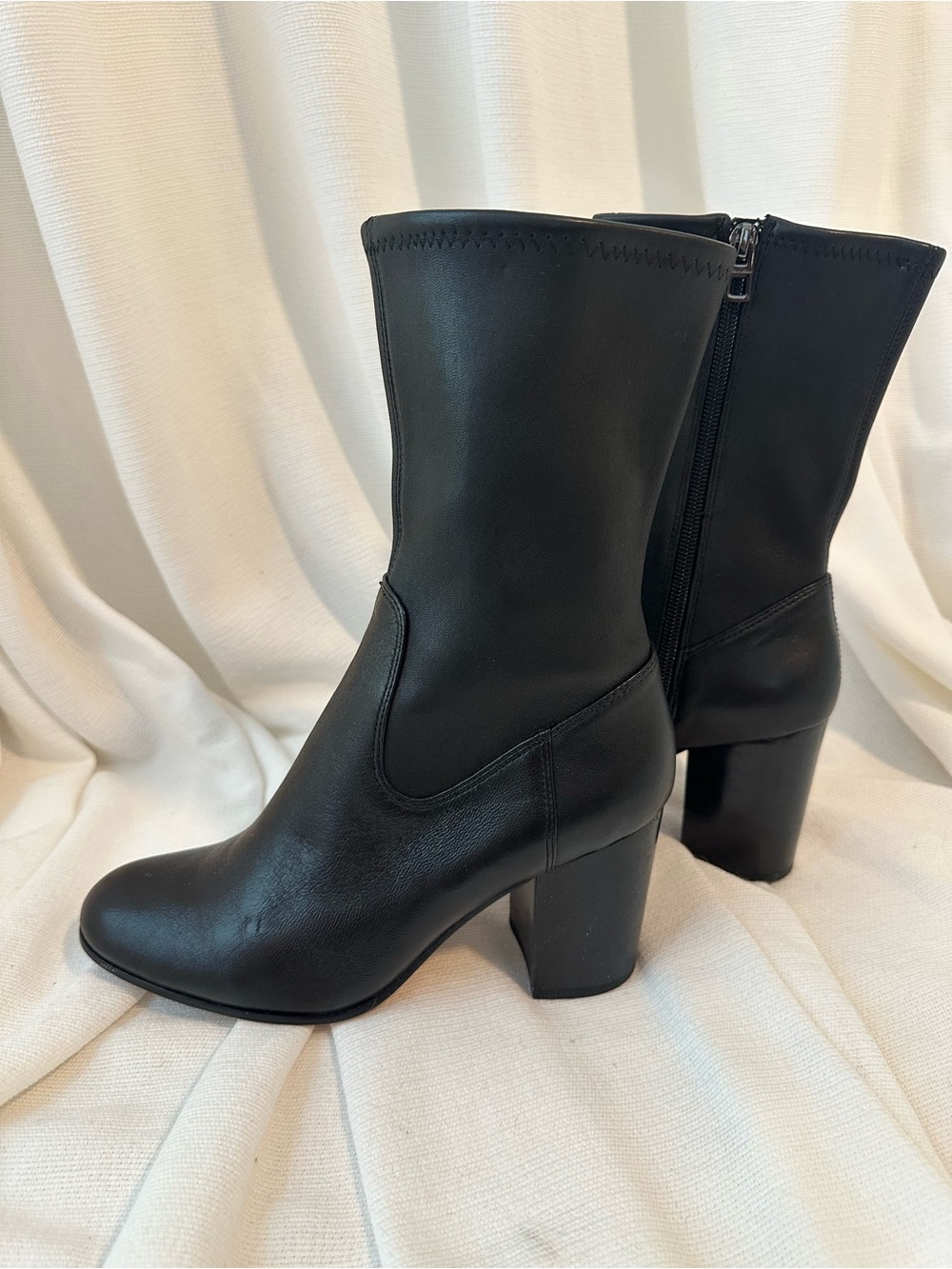 Coach Black Leather Mid-Calf Block Heel Boots